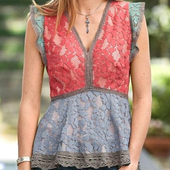 Max Studio Tops - 🆕 Sundance Colorful Lace Sleeveless Top